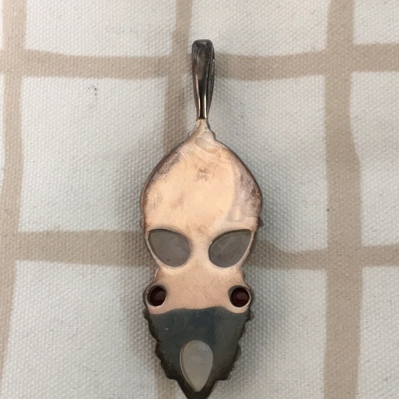 Large Sterling Pendant with Rainbow Moonstone, Jasper, Garnet, & Mother of Pearl - Picture 5 of 7